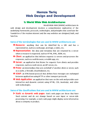 Web Design and Development 1: Overview of WWW and Architecture - Studocu