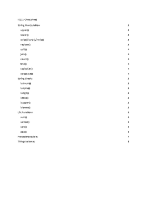 Python basics cheatsheet - Operators Type Bool() turns to boolean (true ...