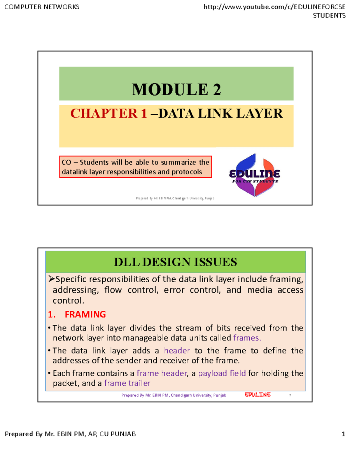 Module-2 - cs notes - STUDENTS MODULE 2 CHAPTER 1 –DATA LINK LAYER ...