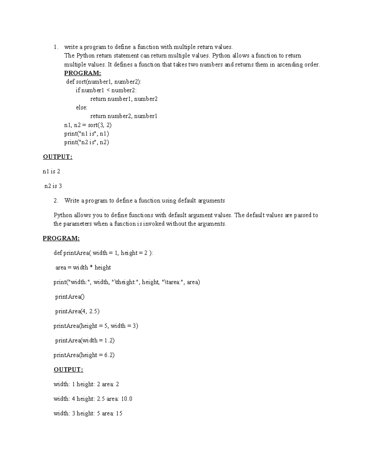 Unit 2 Python Programs: Functions, Strings, and Lists - Studocu