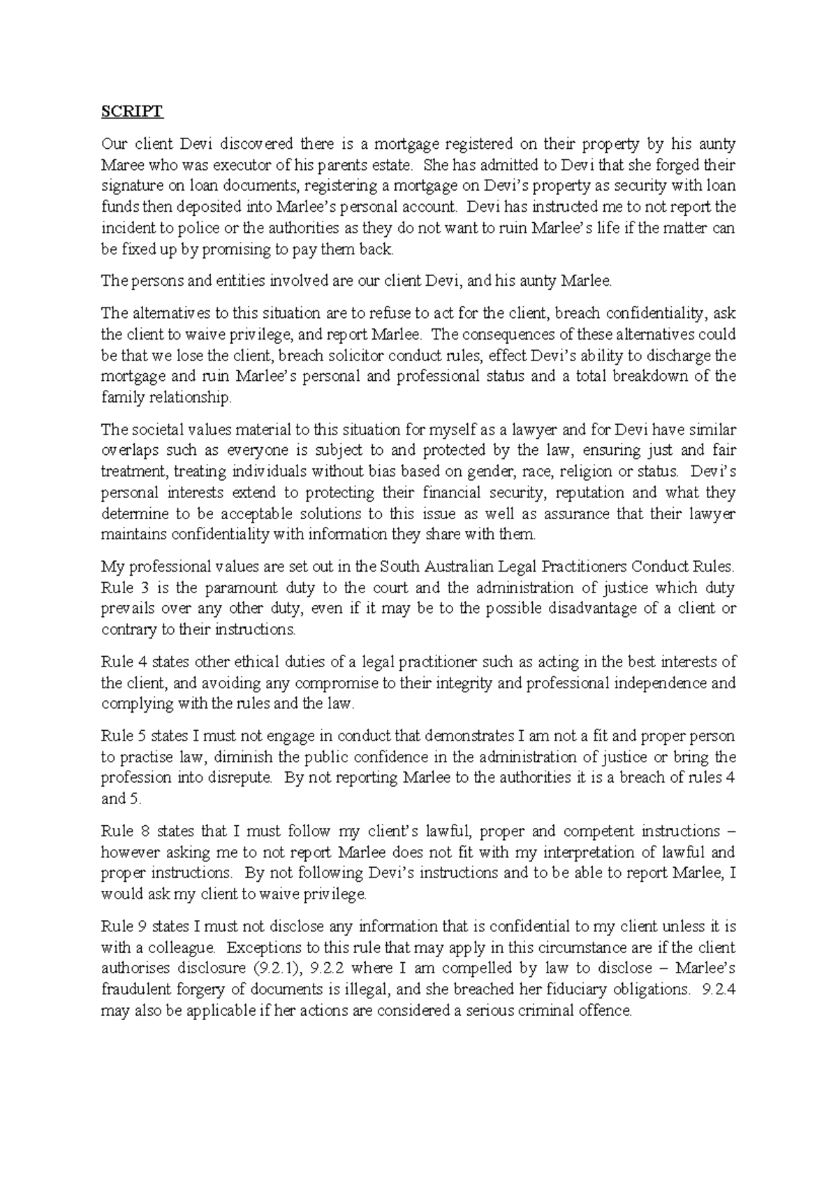 Task 1.1 Script: Legal Dilemma of Forged Mortgage by Aunty Marlee - Studocu