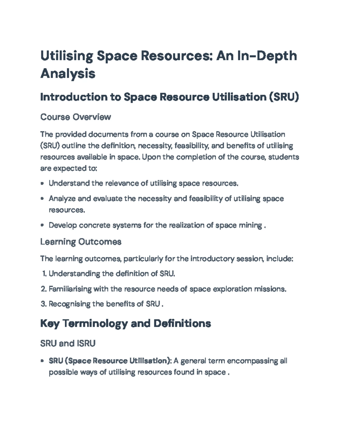 Comprehensive Study Guide on Space Resources Utilization (SRU ...