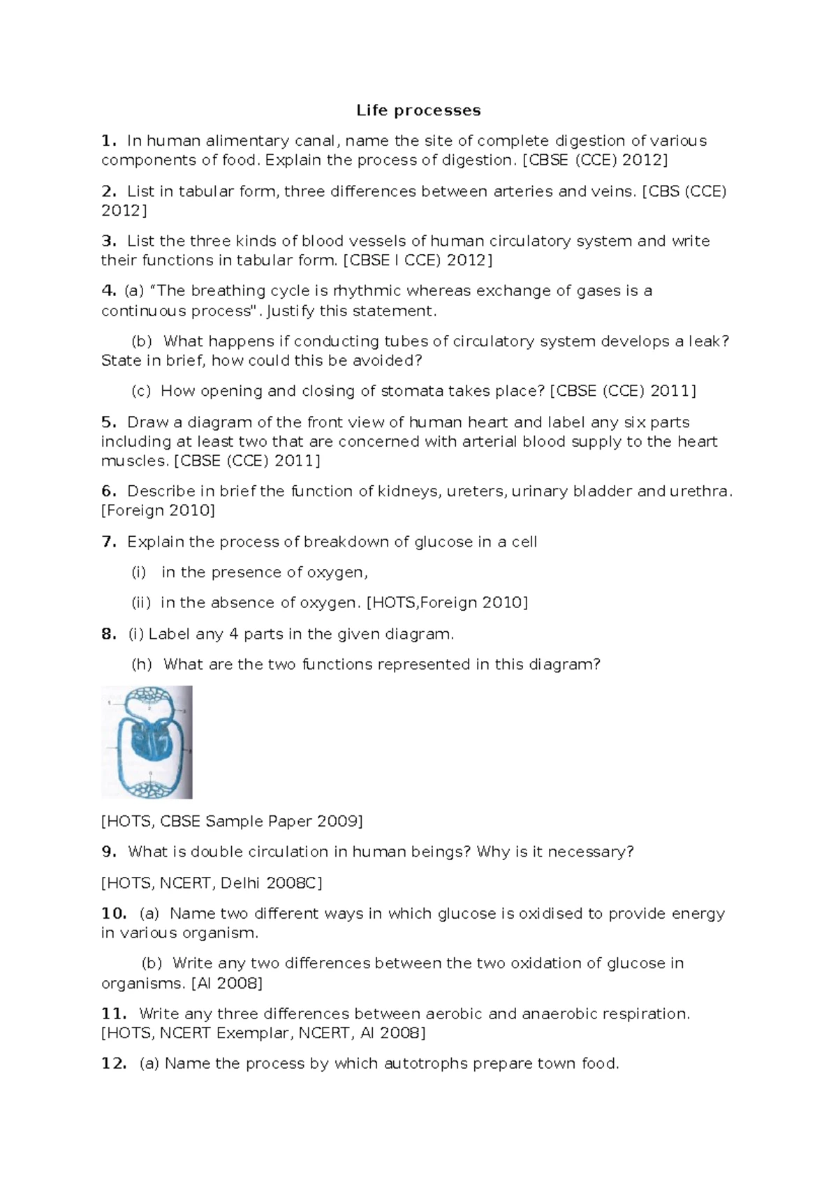MCQs Class 10 Science: Life Processes Test Questions - Studocu