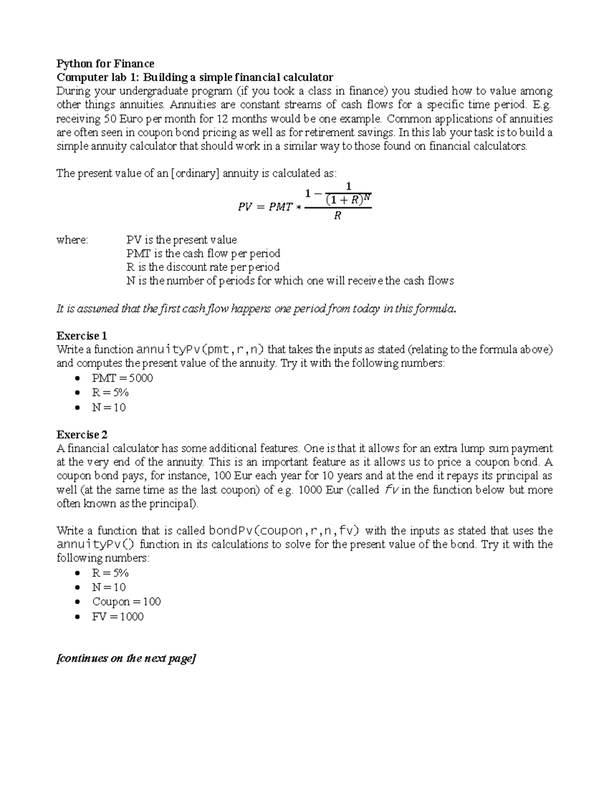 Lab1 - case 1 van python for finance - Programming in Python - Studeersnel