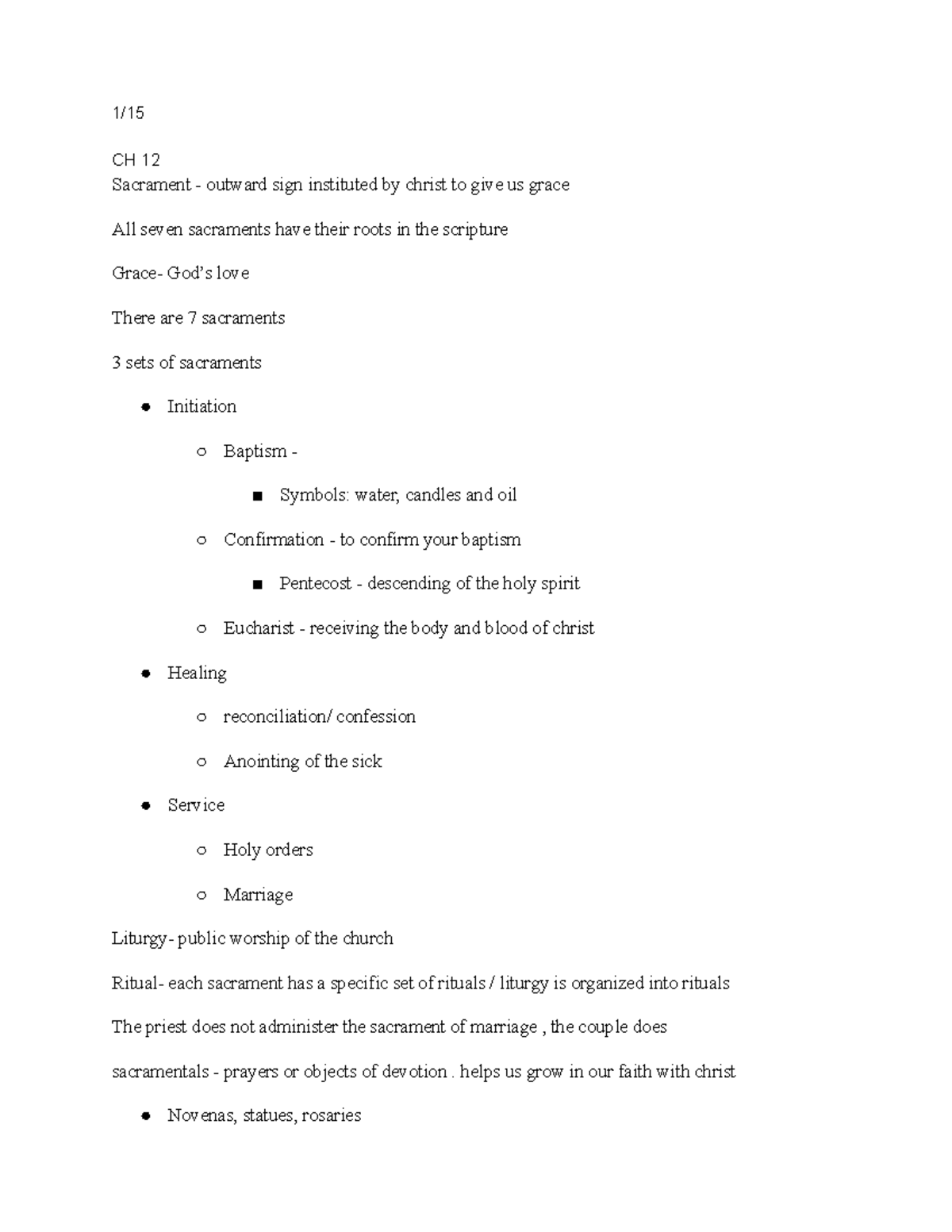 Rels sacraments - 1/ CH 12 Sacrament - outward sign instituted by ...
