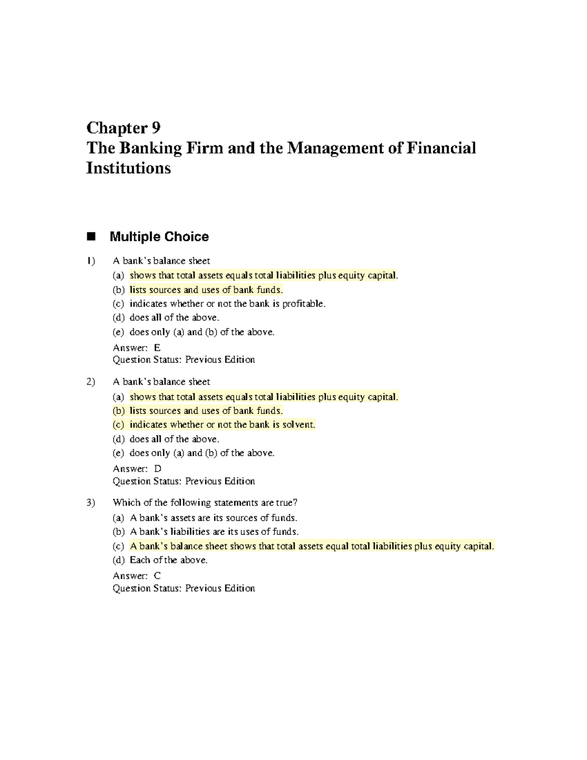 Chapter 9 Midterm Prep: Test Bank for Financial Institutions Management ...
