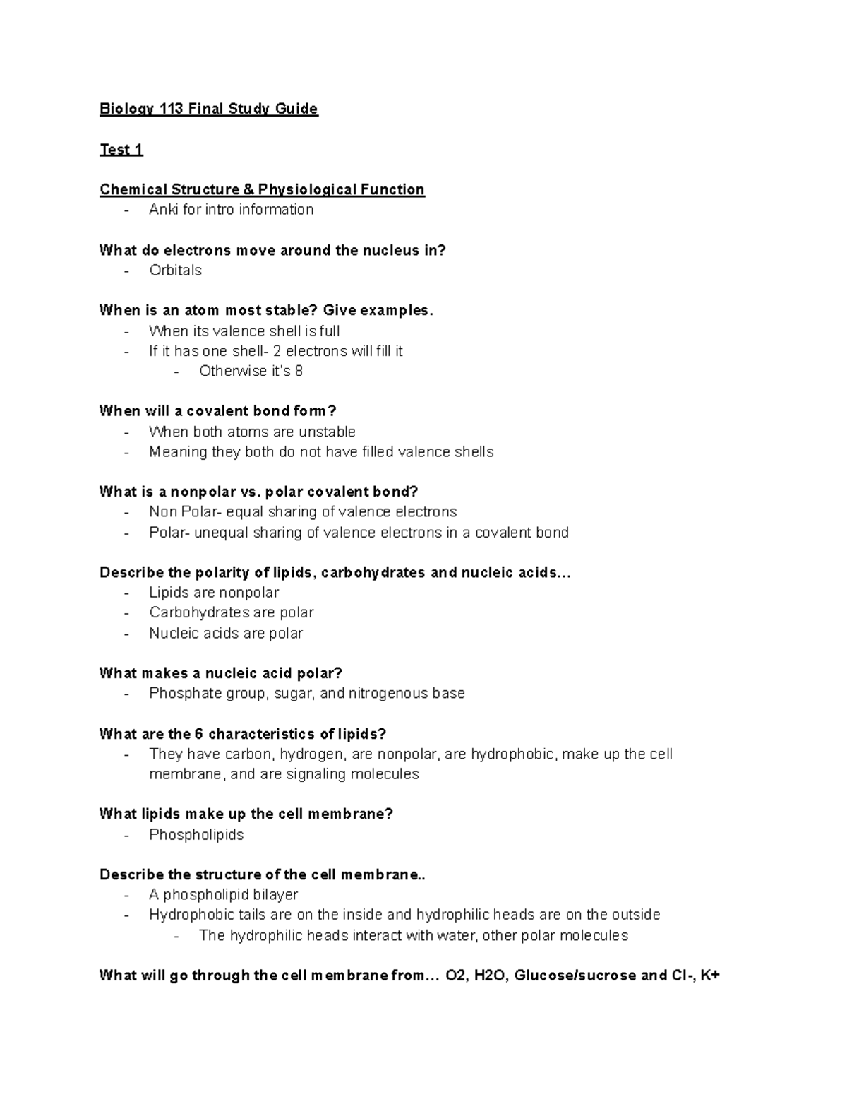 Biology 113 Final Exam Comprehensive Study Guide - Studocu