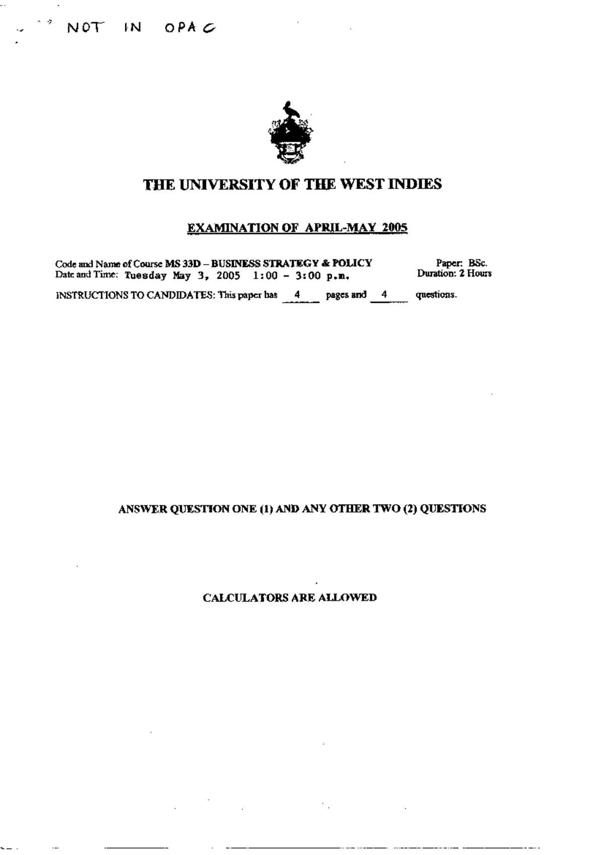 MS33D 03052005 - practice - NOT IN OPAC THE UNIVERSITY OF THE WEST ...