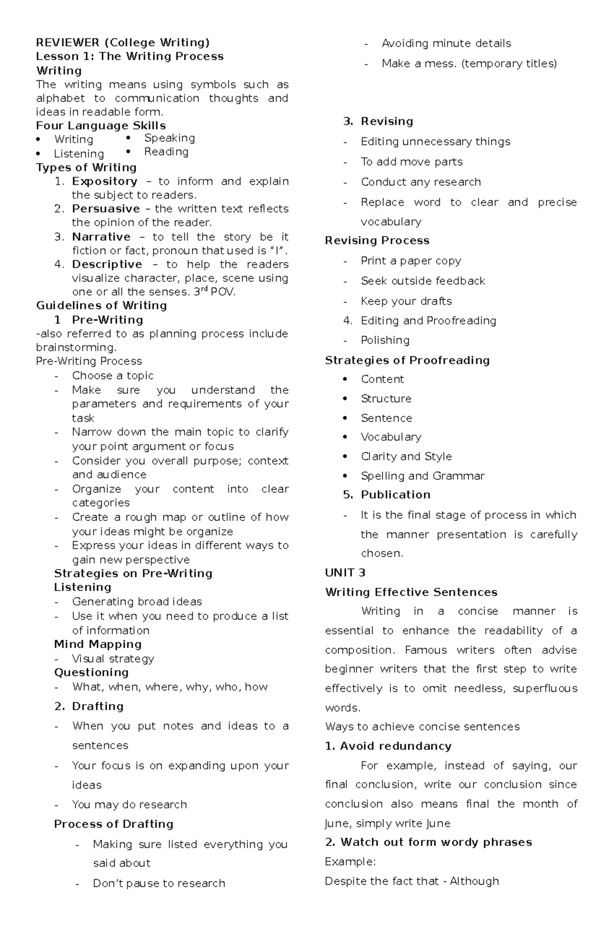 College Writing Reviewer: The Writing Process & Effective Communication ...