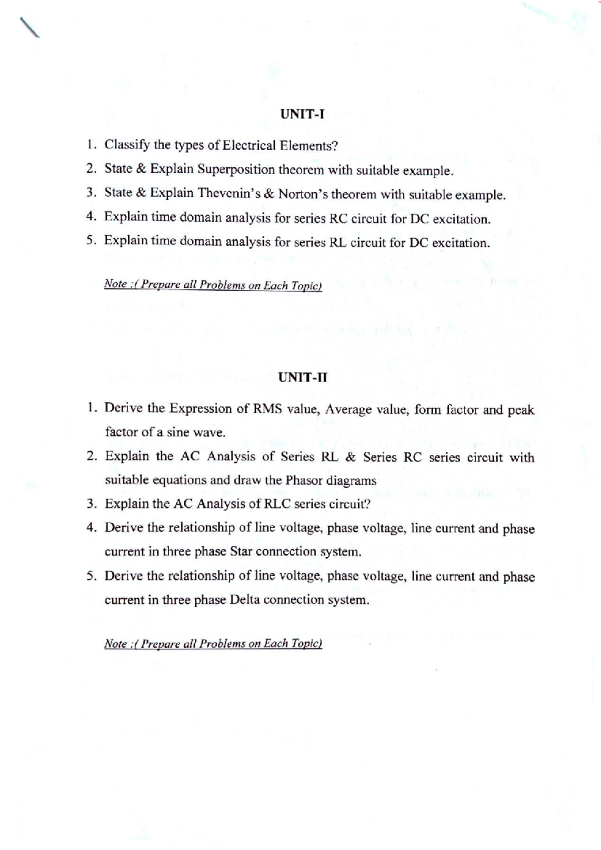 BEE Most Important Questions: Electrical Elements & Circuit Analysis ...