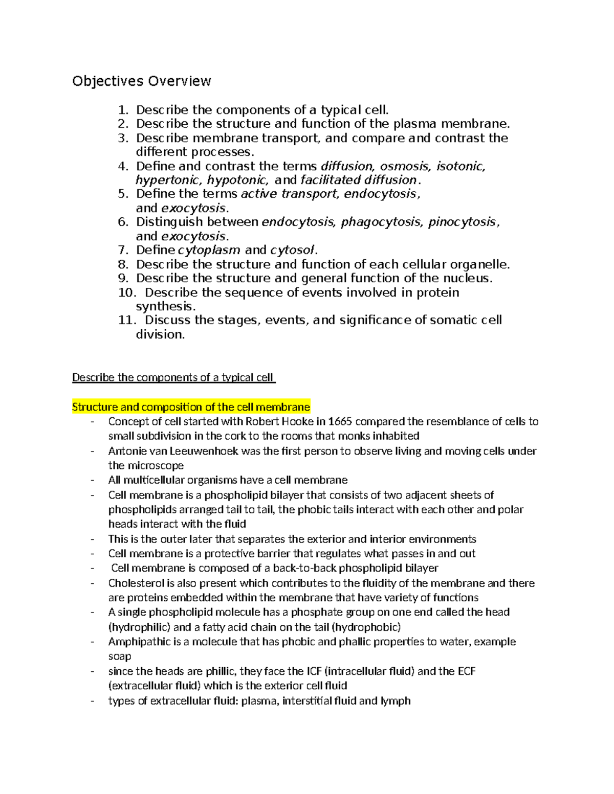 Module 3: Cell Structure & Function - BIO1593 Study Notes - Studocu
