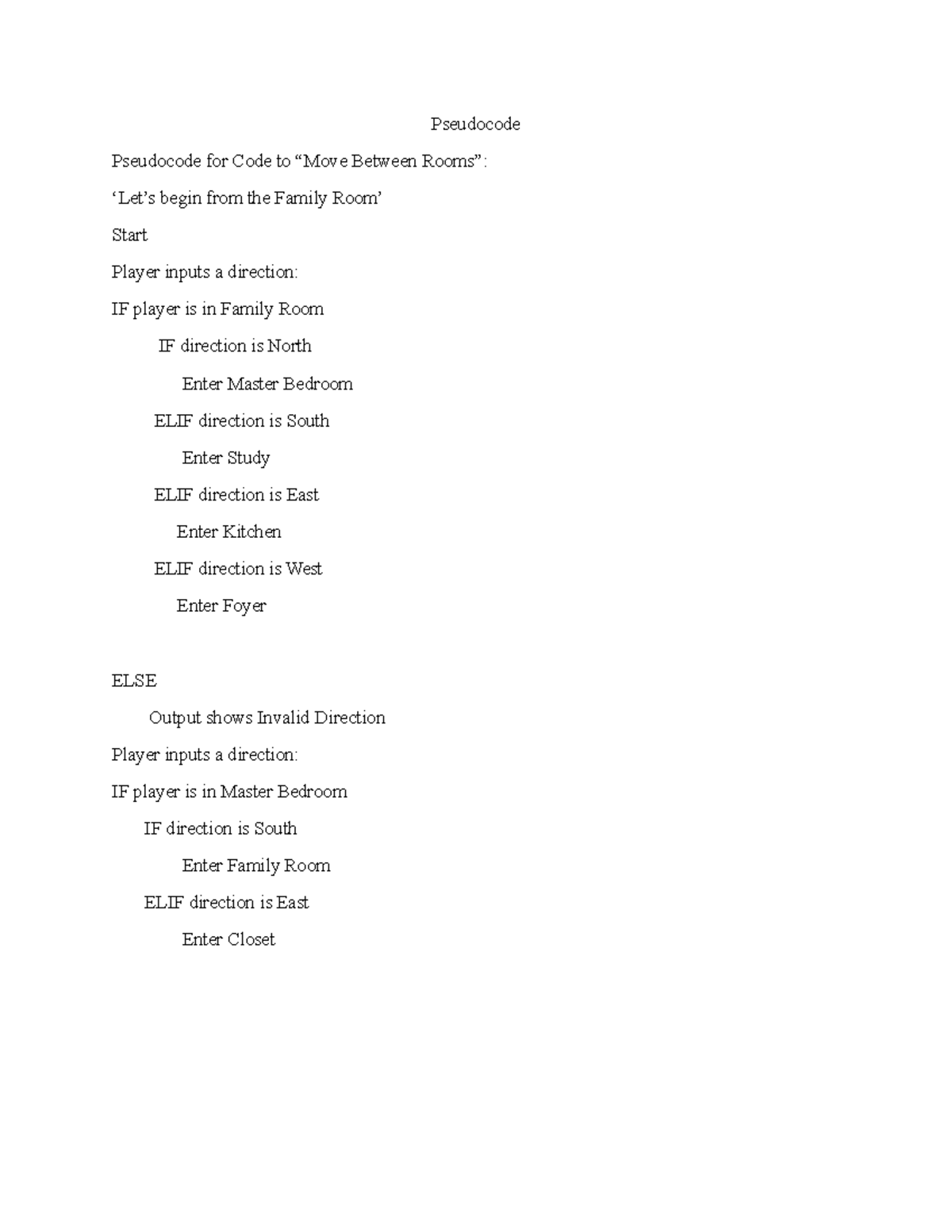 Pseudocode for Room Navigation & Item Interaction in Game - Studocu
