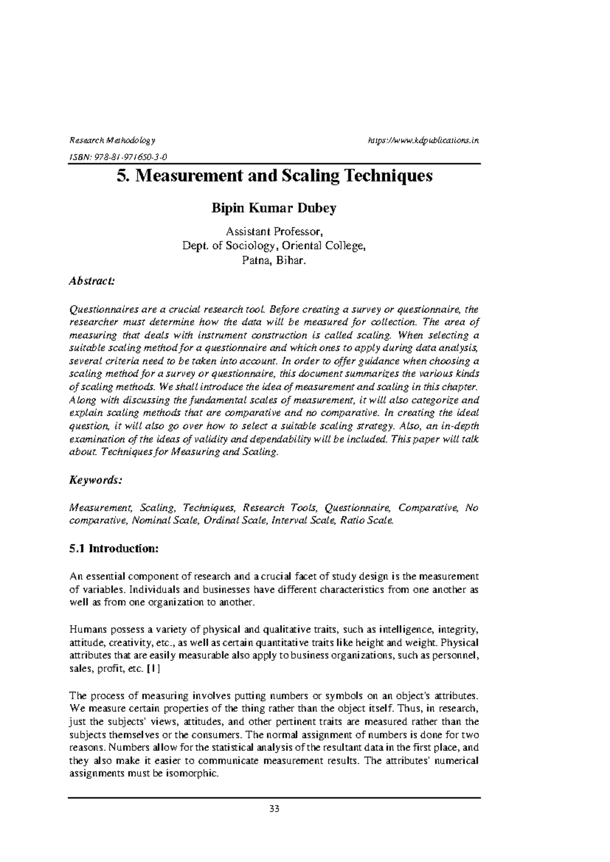 Research Methodology: Measurement & Scaling Techniques (5) - Studocu