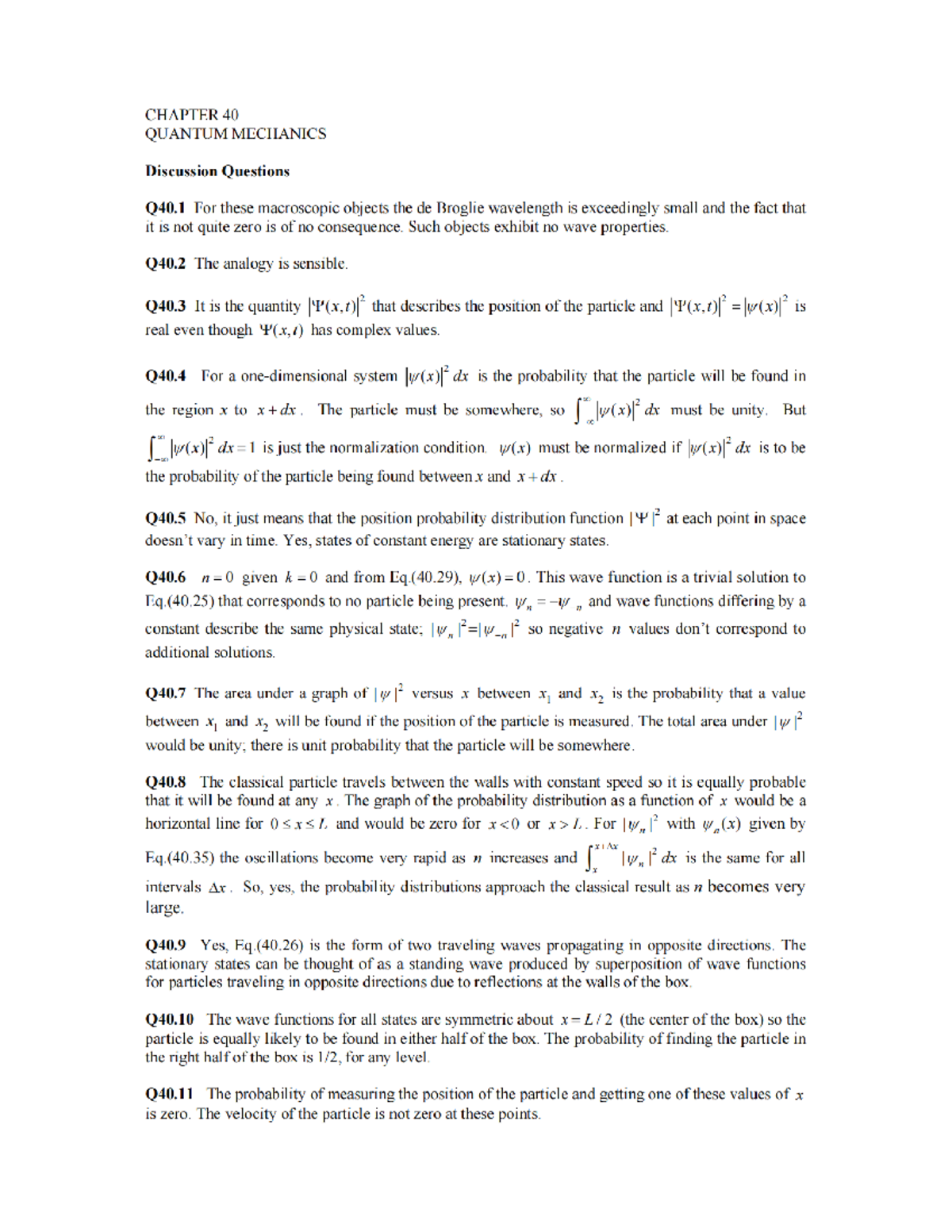CH40 Quantum Mechanics Discussion Questions and Solutions - Studocu