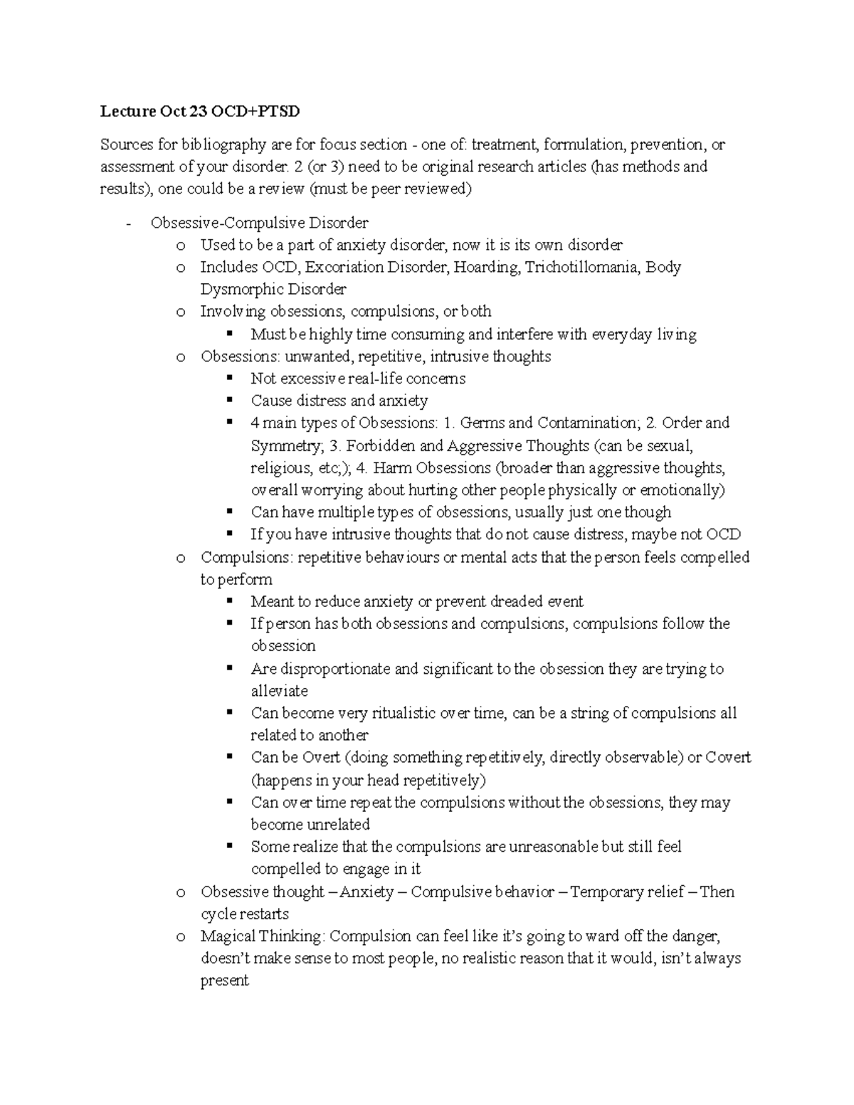 Psych 2AP3 Lecture Notes: OCD, PTSD, Dissociative, and Mood Disorders ...