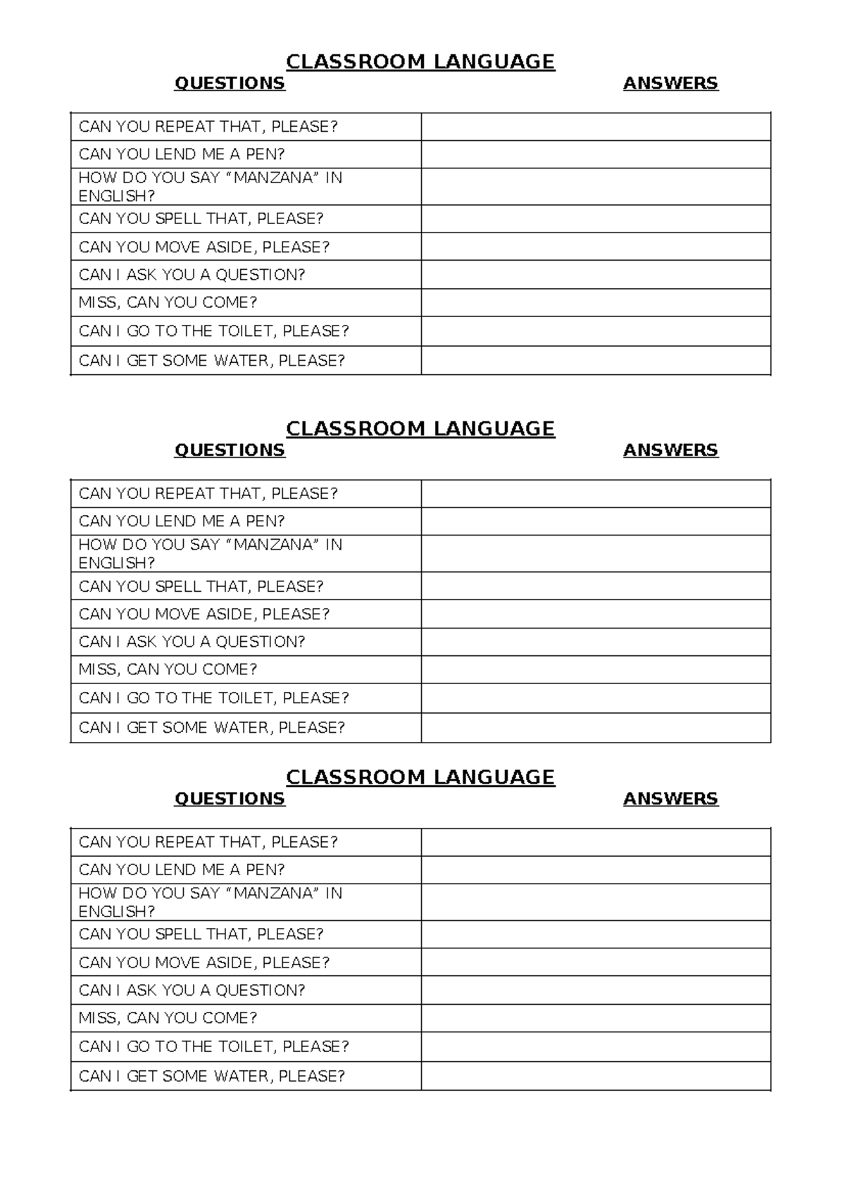 Classroom Language Questions & Answers STS Copies - Studocu