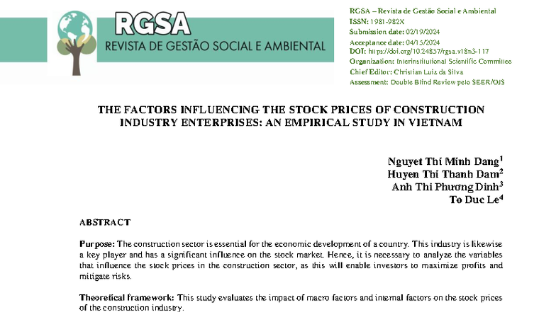 RGSA 2024: Factors Influencing Stock Prices in Vietnam's Construction ...