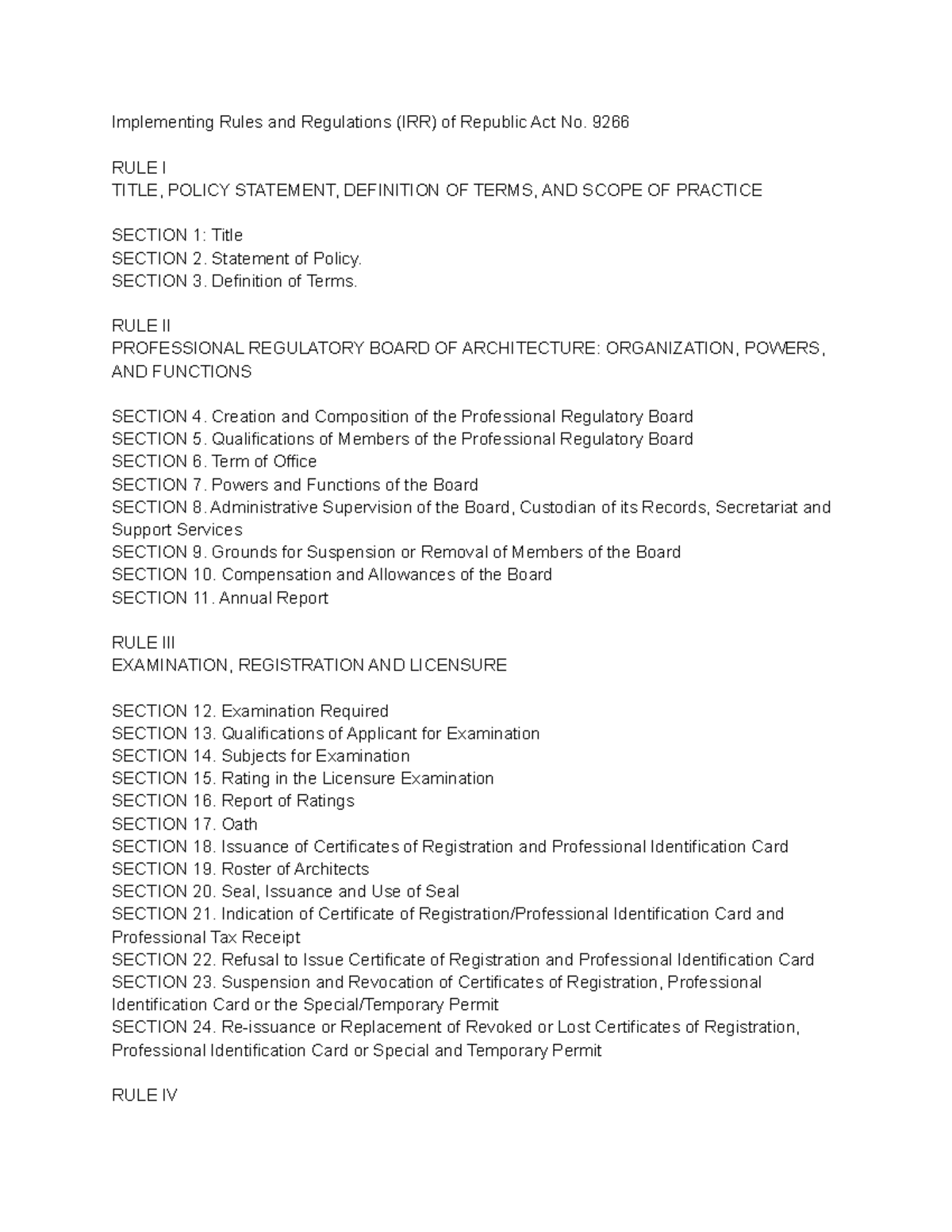 RA-9266 - Implementing Rules & Regulations of Architecture Practice ...