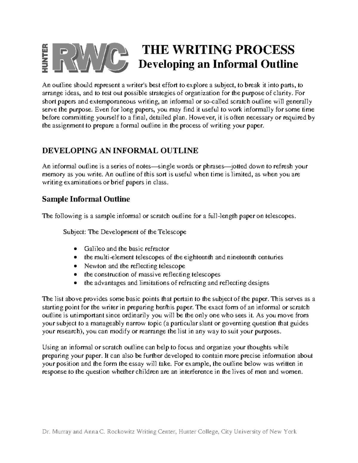 Informal Outline Format 1700x2200