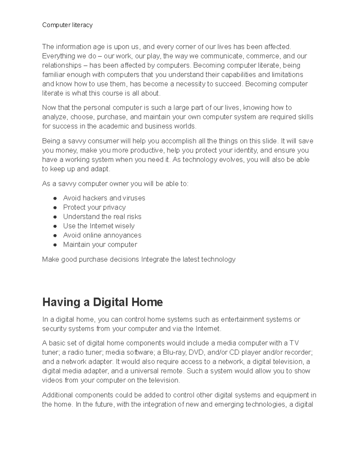 Computer Literacy: Essential Skills for the Digital Age - Studocu