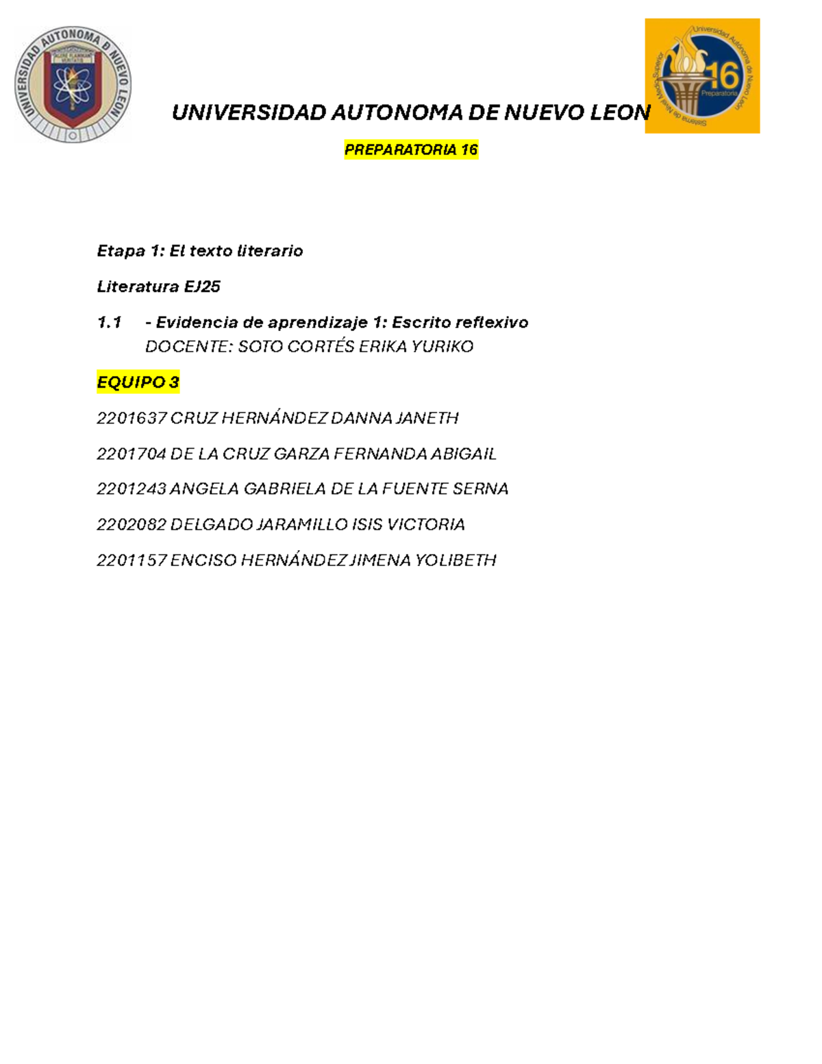 EQ3 LITE EV1 - Evidencia etapa 1 - UNIVERSIDAD AUTONOMA DE NUEVO LEON ...