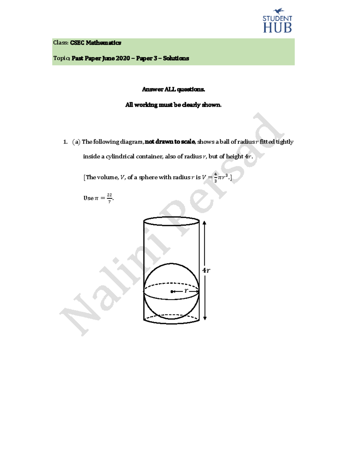 CSEC Math - Paper 3 - June 2020 - Complete Solutions - Studocu