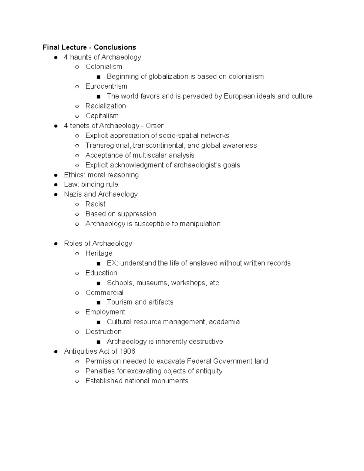 Final Lecture - Conclusions on Archaeology (ARCH 101) - Studocu