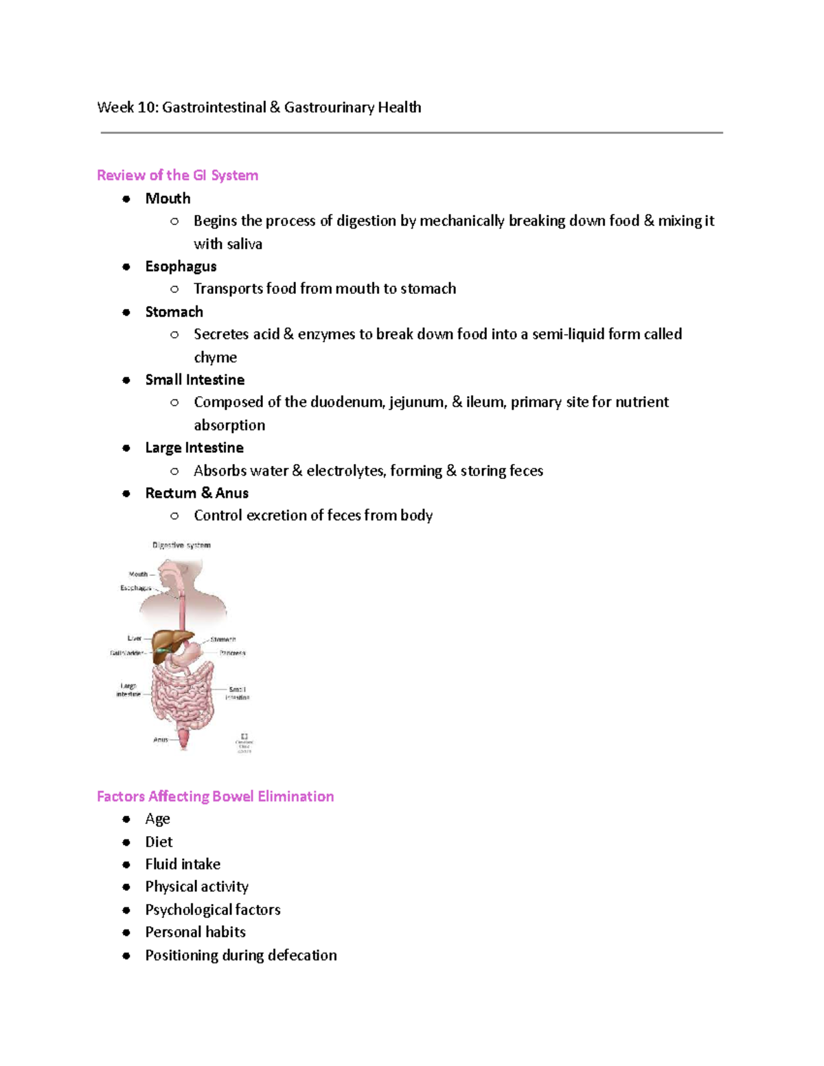 Nursing Management of Urinary Incontinence & GI Health (NUR 301) - Studocu