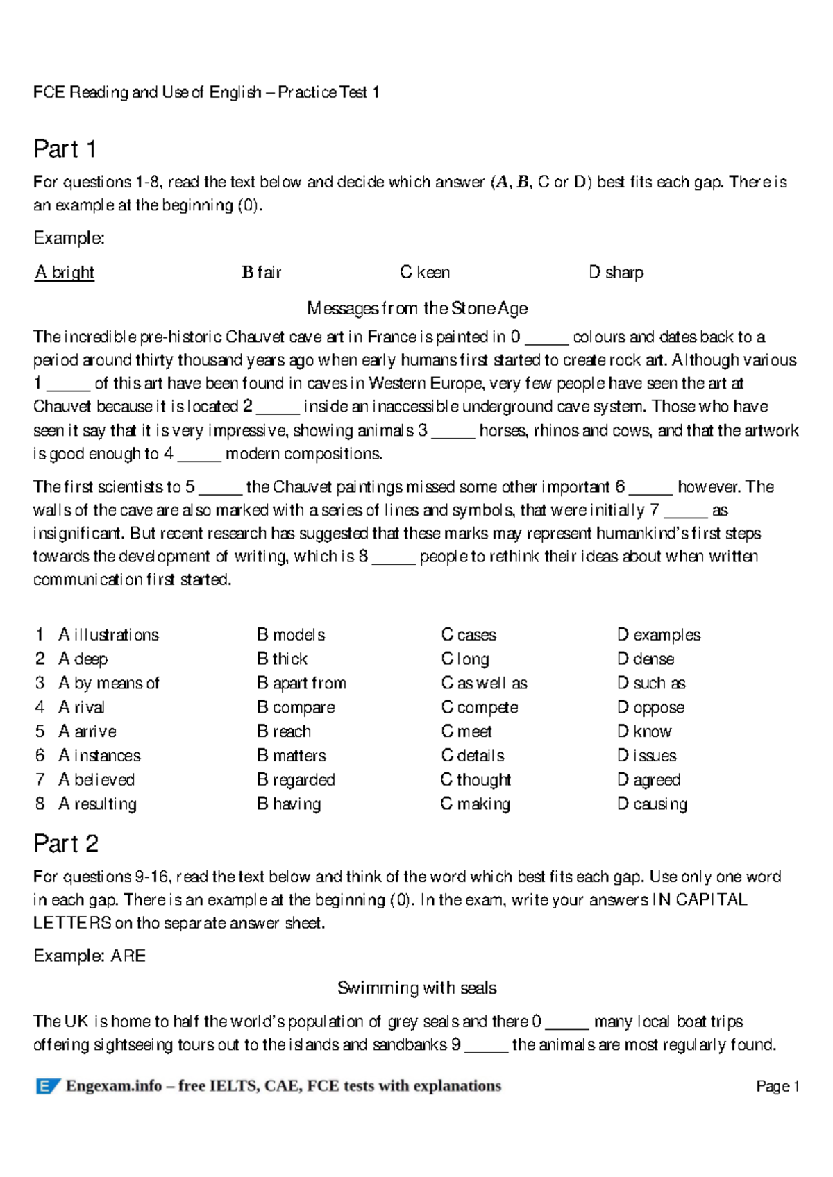 FCE Reading and Use of English - Practice Test 1 with Answers - Studocu