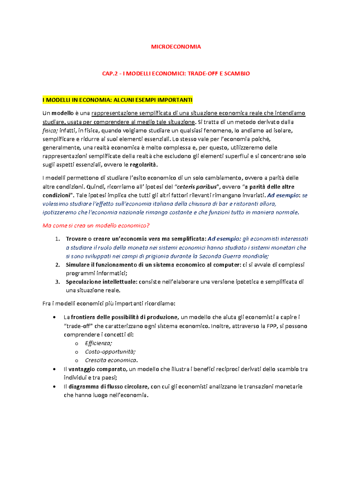 Riassunto di Microeconomia: Modelli e Principi Fondamentali (ECON101) - Document Preview