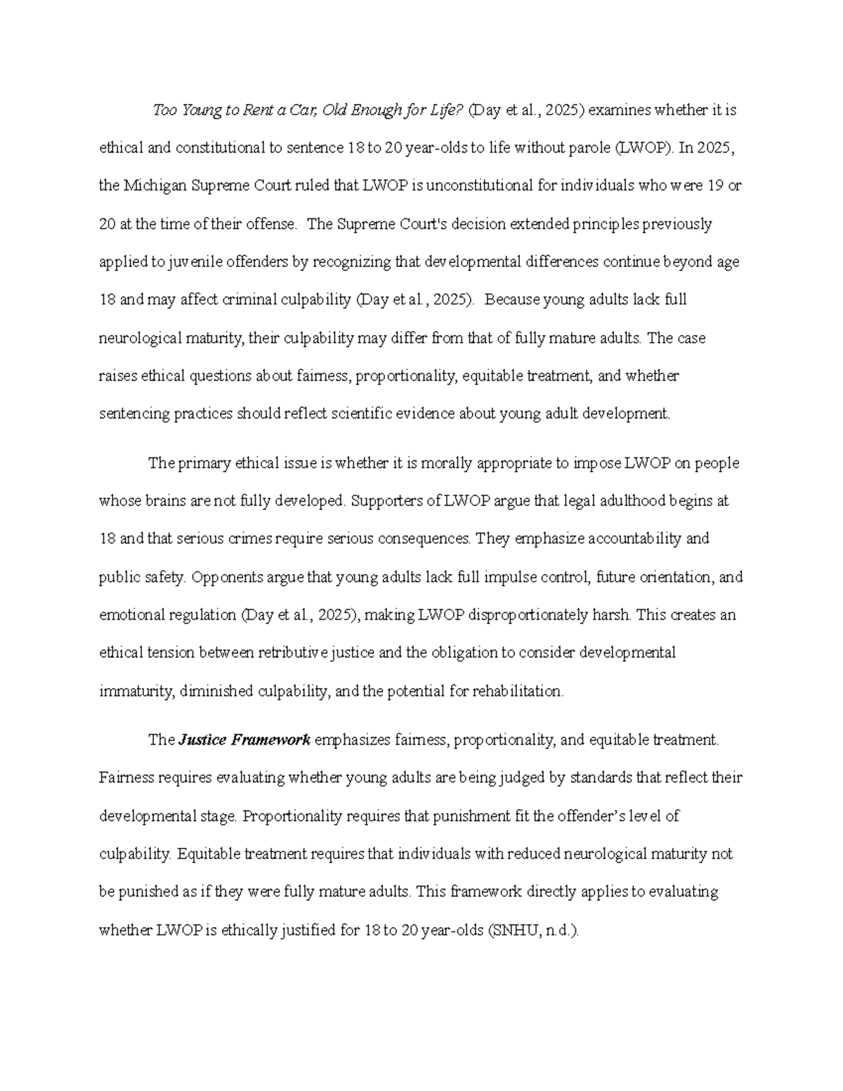 PHL 260 Module 7-2 Final Project: Ethics of LWOP for Young Adults - Studocu