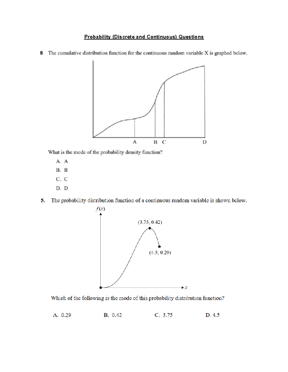 Probability (Discrete & Continuous) Questions for Exam Review - Studocu