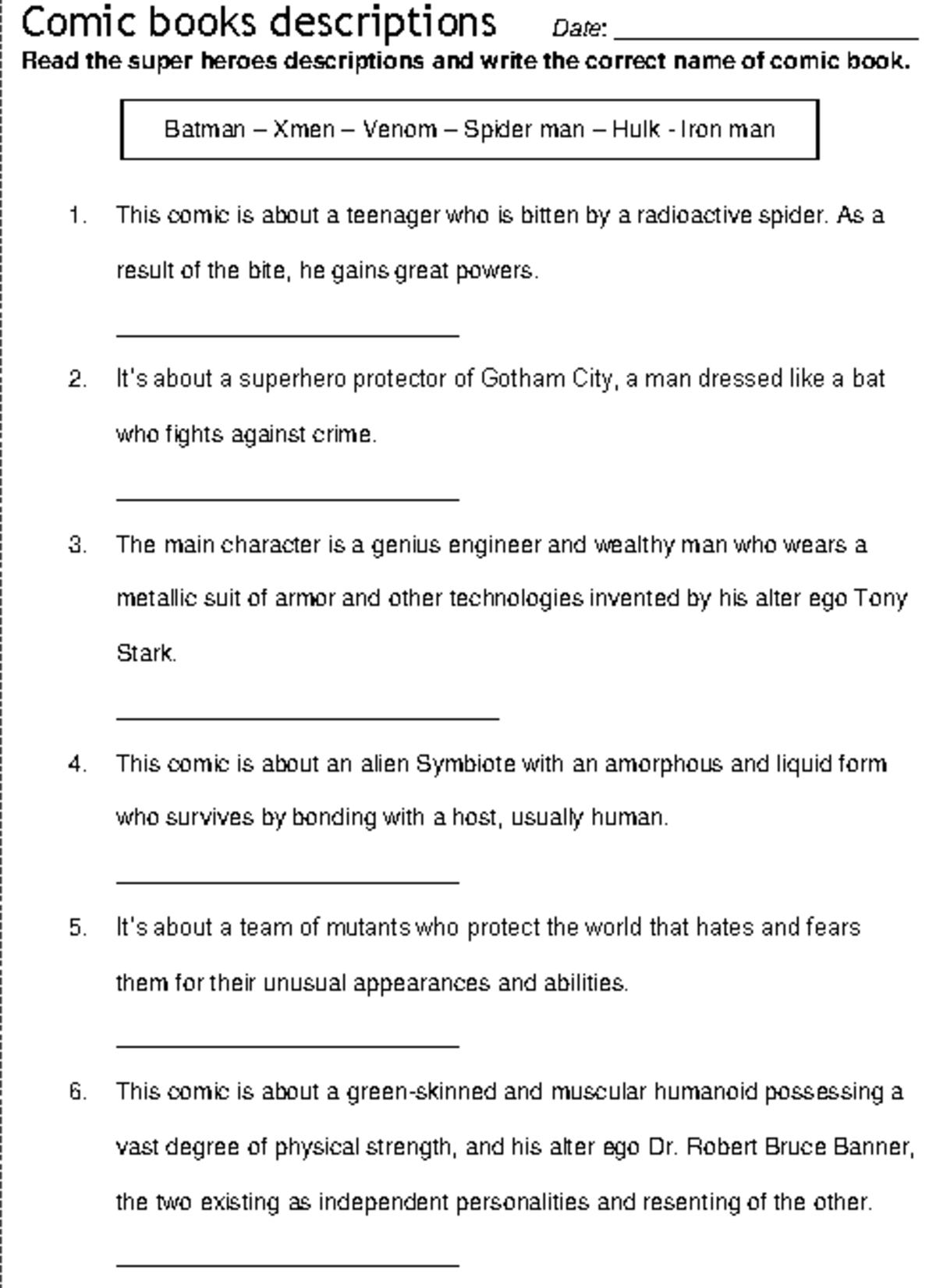 02 1 comic books descriptions - Juicy English Comic books descriptions ...