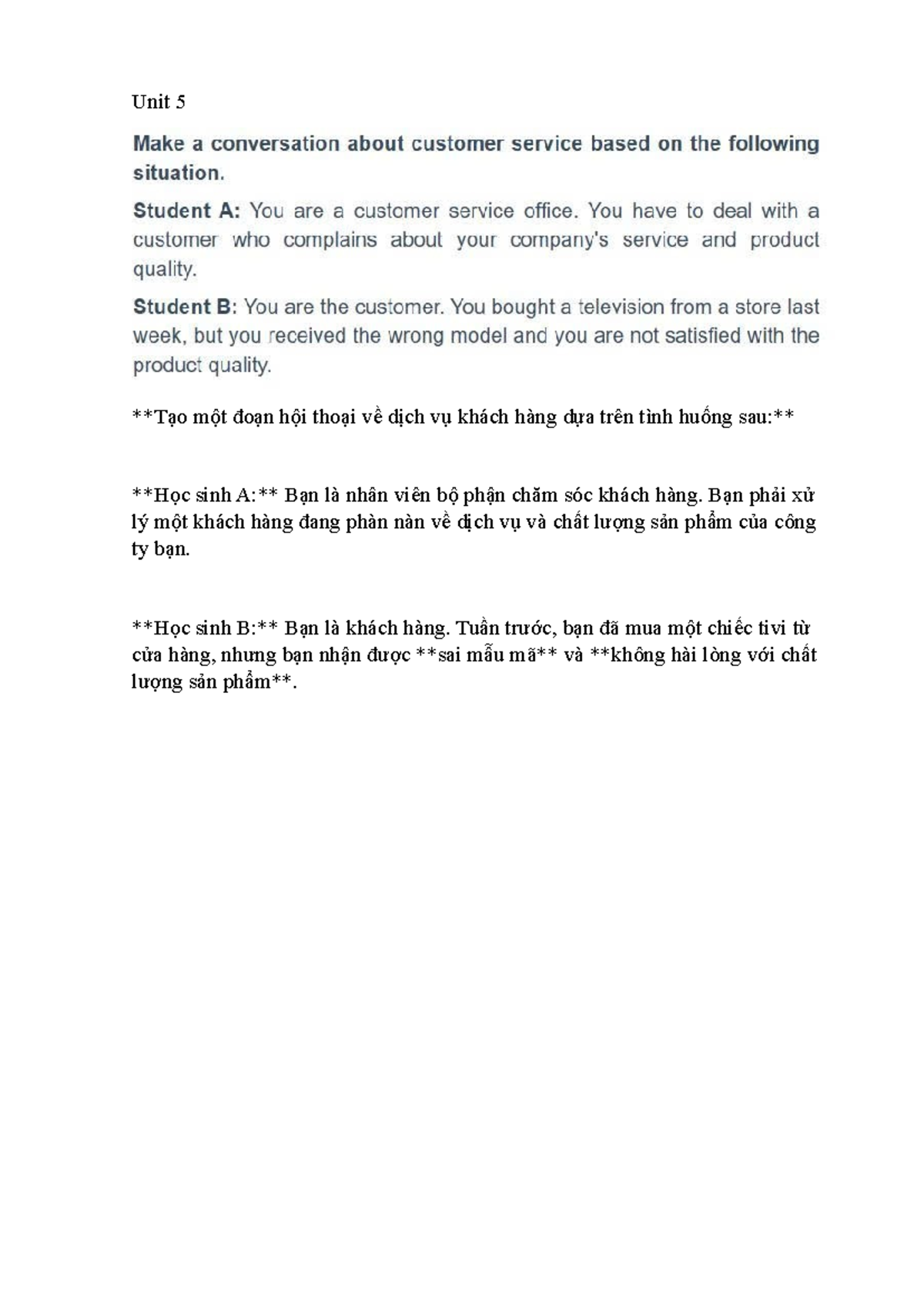 Unit 5: Customer Service Dialogue and Sales Negotiation - Studocu
