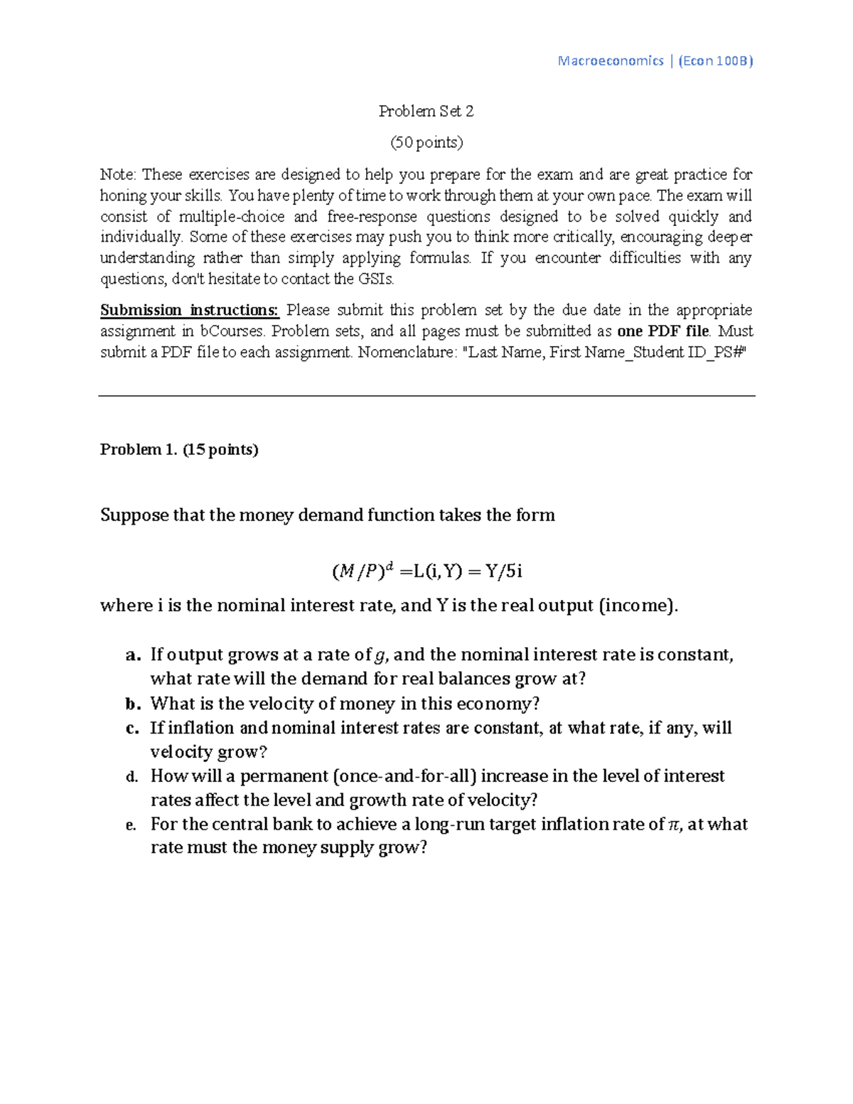 Macroeconomics (Econ 100B) Problem Set 3: Exam Prep Exercises - Studocu