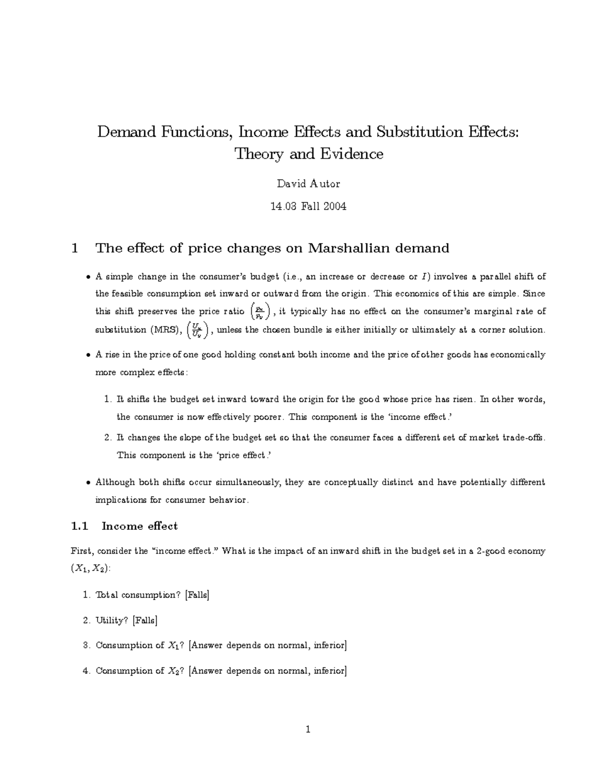 IE & SE: Demand Functions, Income & Substitution Effects - Theory - Studocu