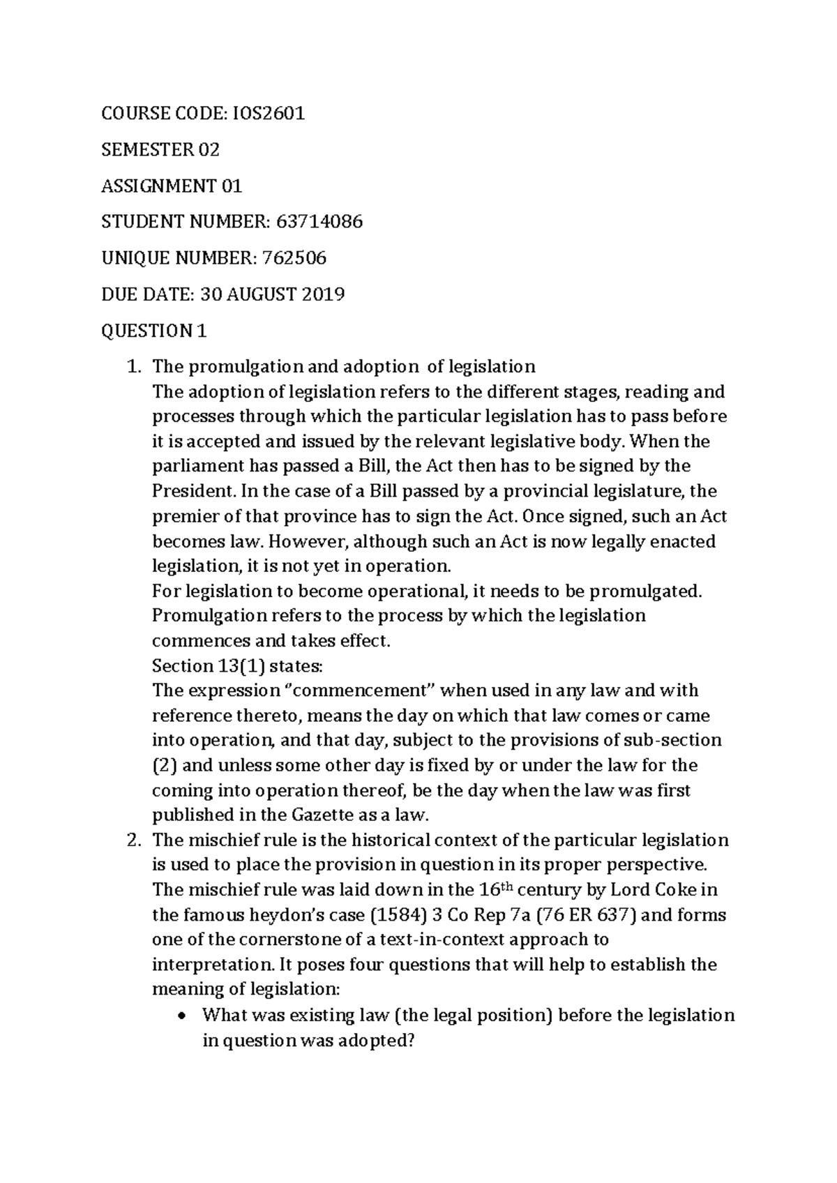 IOS2601 ASS NO - assignments are important as they help us prepare for ...