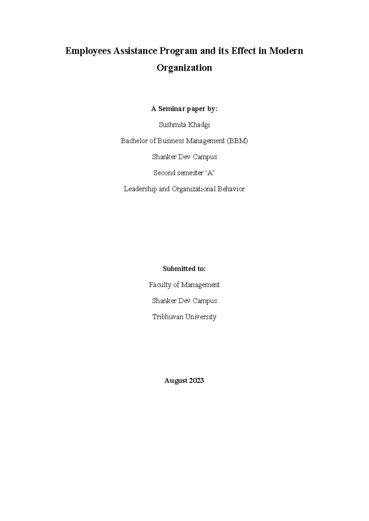 Seminar Paper OB BBM: Employees Assistance Program Impact on Organizations - Document Preview