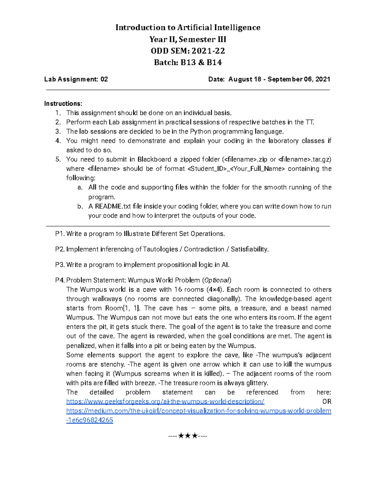 AI Lab Practical 02 - Set Operations & Propositional Logic in AI - Studocu