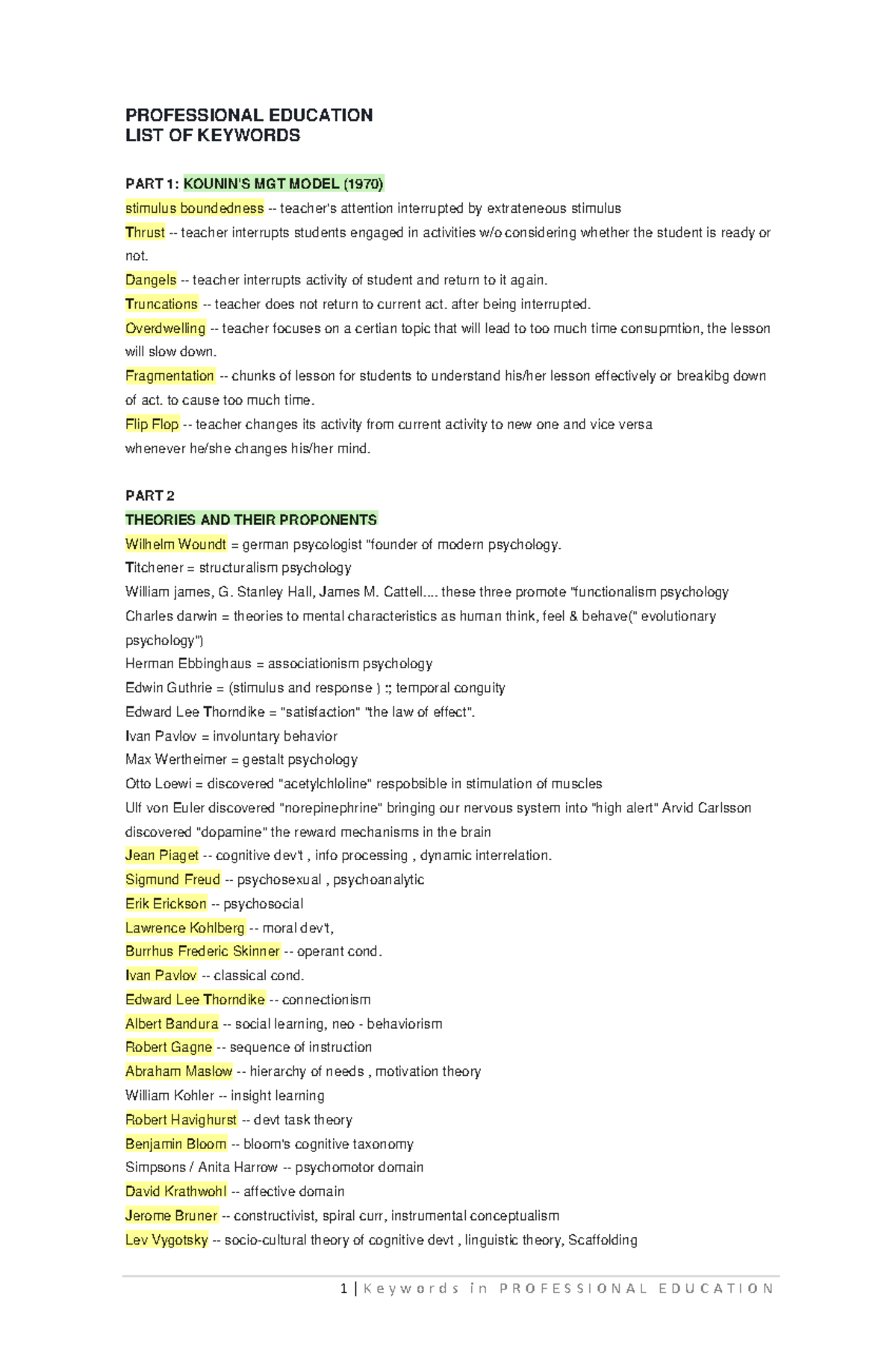 Professional Education Key Concepts and Theories Overview (MGT 7797 ...