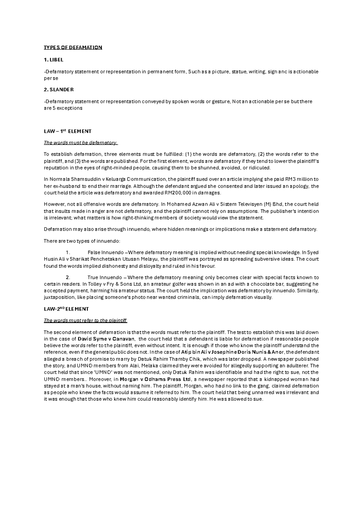 Final Exam Notes on Torts (LAW 101) - Studocu