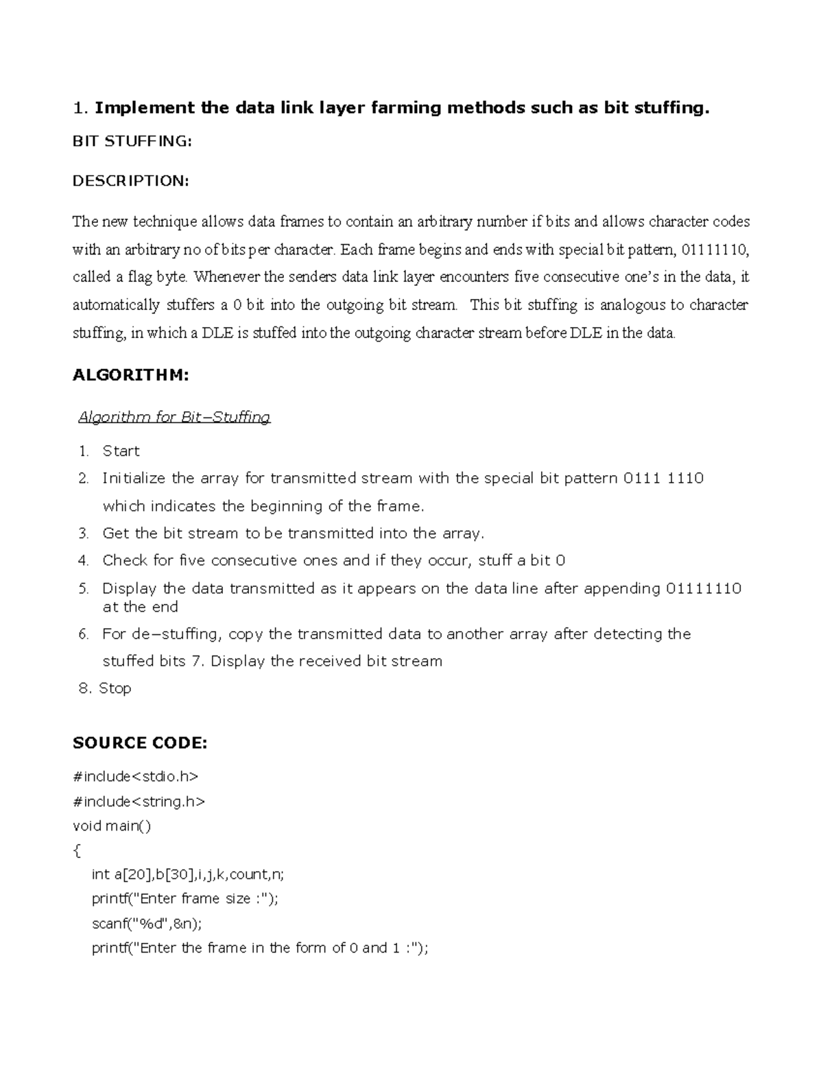 DCCN LAB Manual - Gggg - 1. Implement the data link layer farming ...