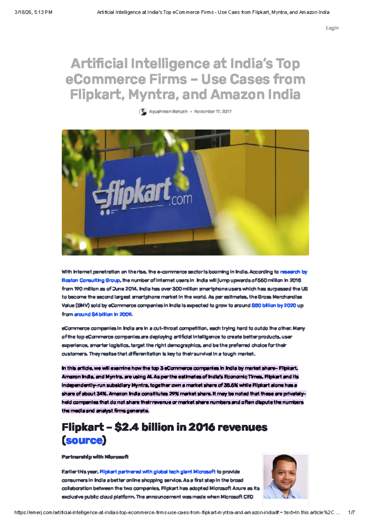 Artificial Intelligence Use Cases at Top eCommerce Firms in India - Studocu