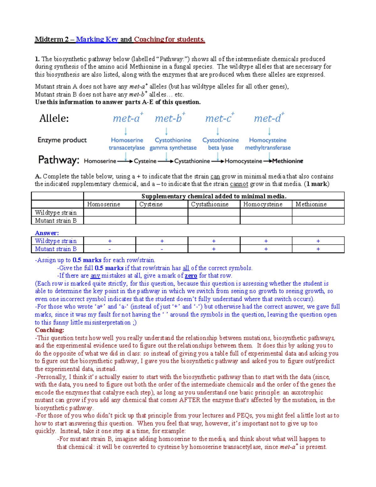 Midterm 2B 2019, questions and answers - Midterm 2 – Marking Key and ...
