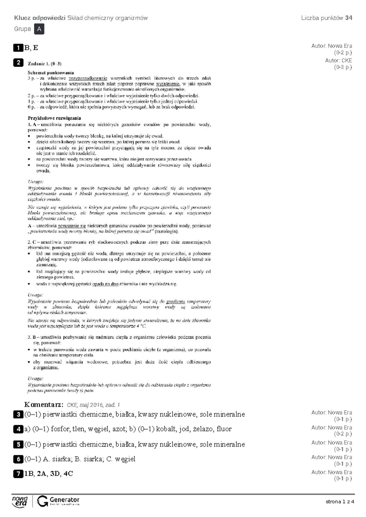 Skad chemiczny organizmow Klucz odpowiedzi - Klucz odpowiedzi Skład