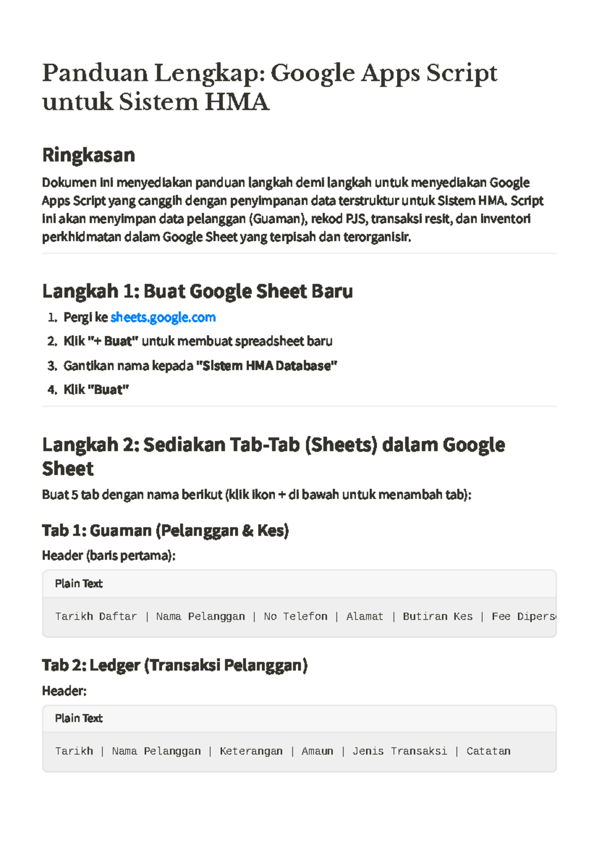 Panduan Lengkap Google Apps Script untuk Sistem HMA - Studocu