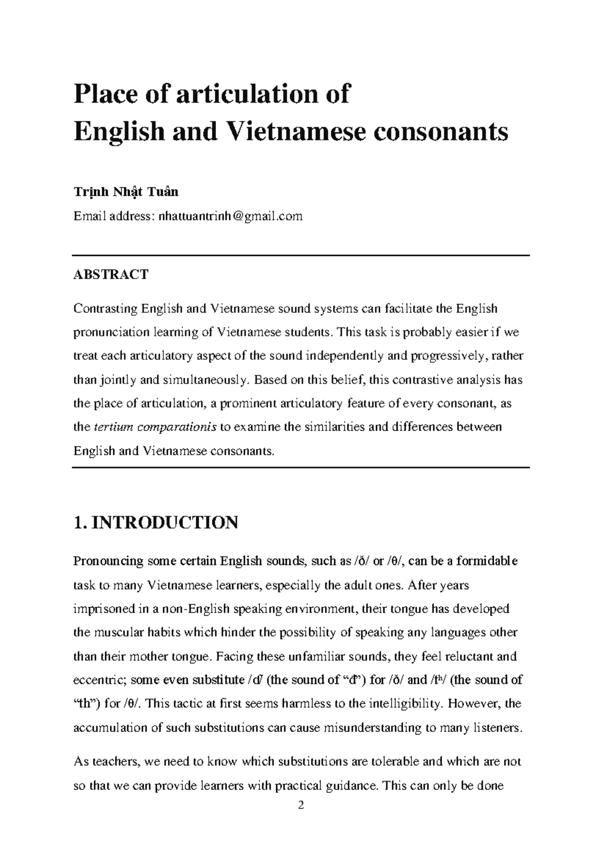 Contrastive Analysis of Consonant Articulation: English vs. Vietnamese ...