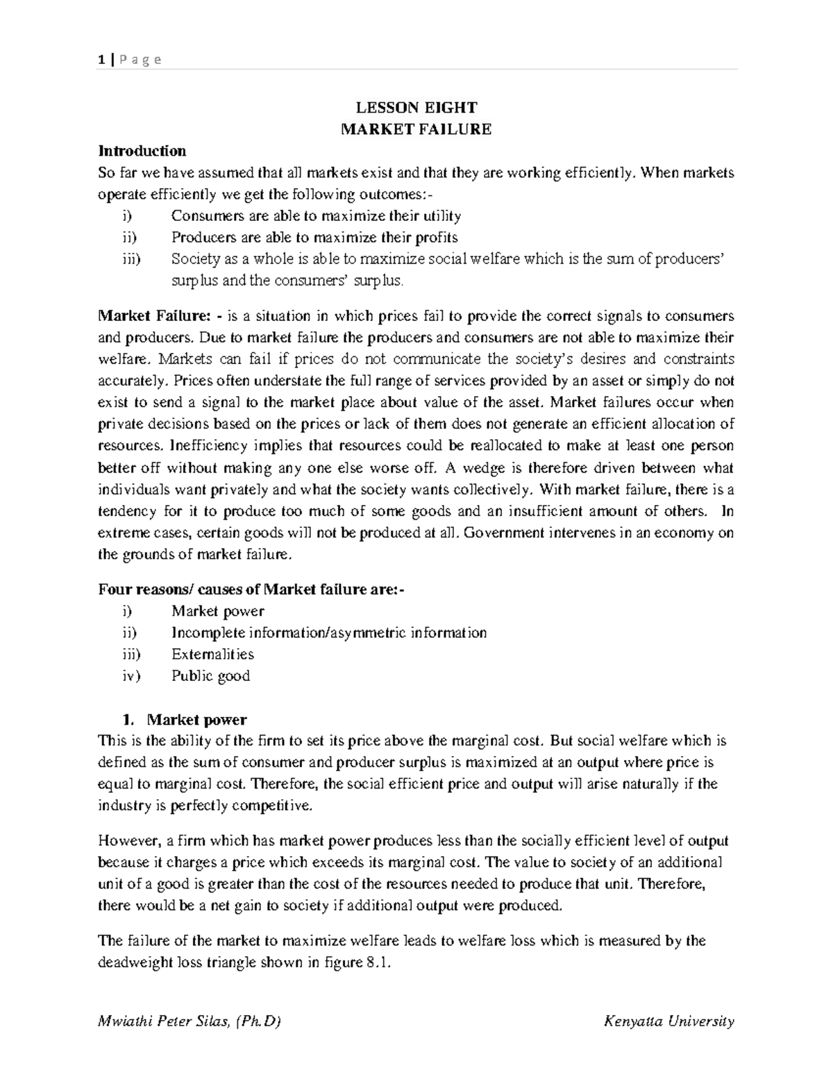 EET 400 Lesson 9: Understanding Market Failure and Its Causes - Studocu