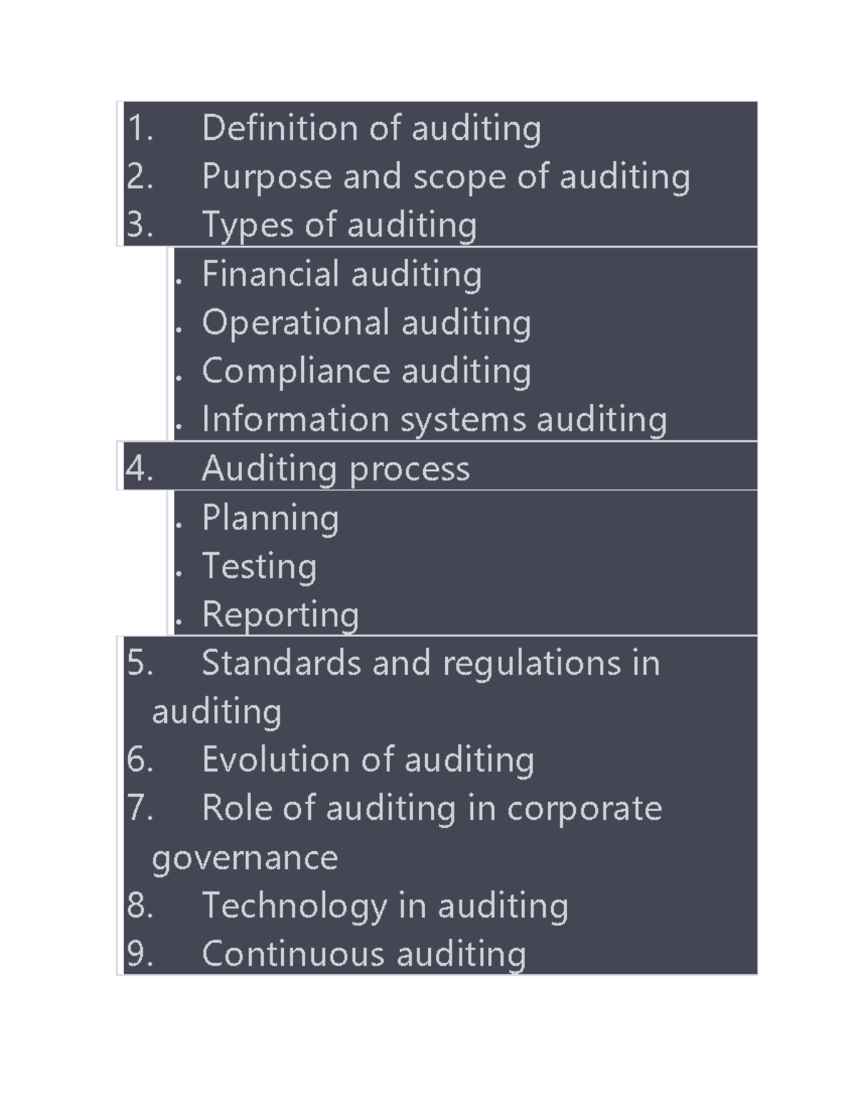 Audit 1-3 - 1. Definition of auditing 2. Purpose and scope of auditing ...