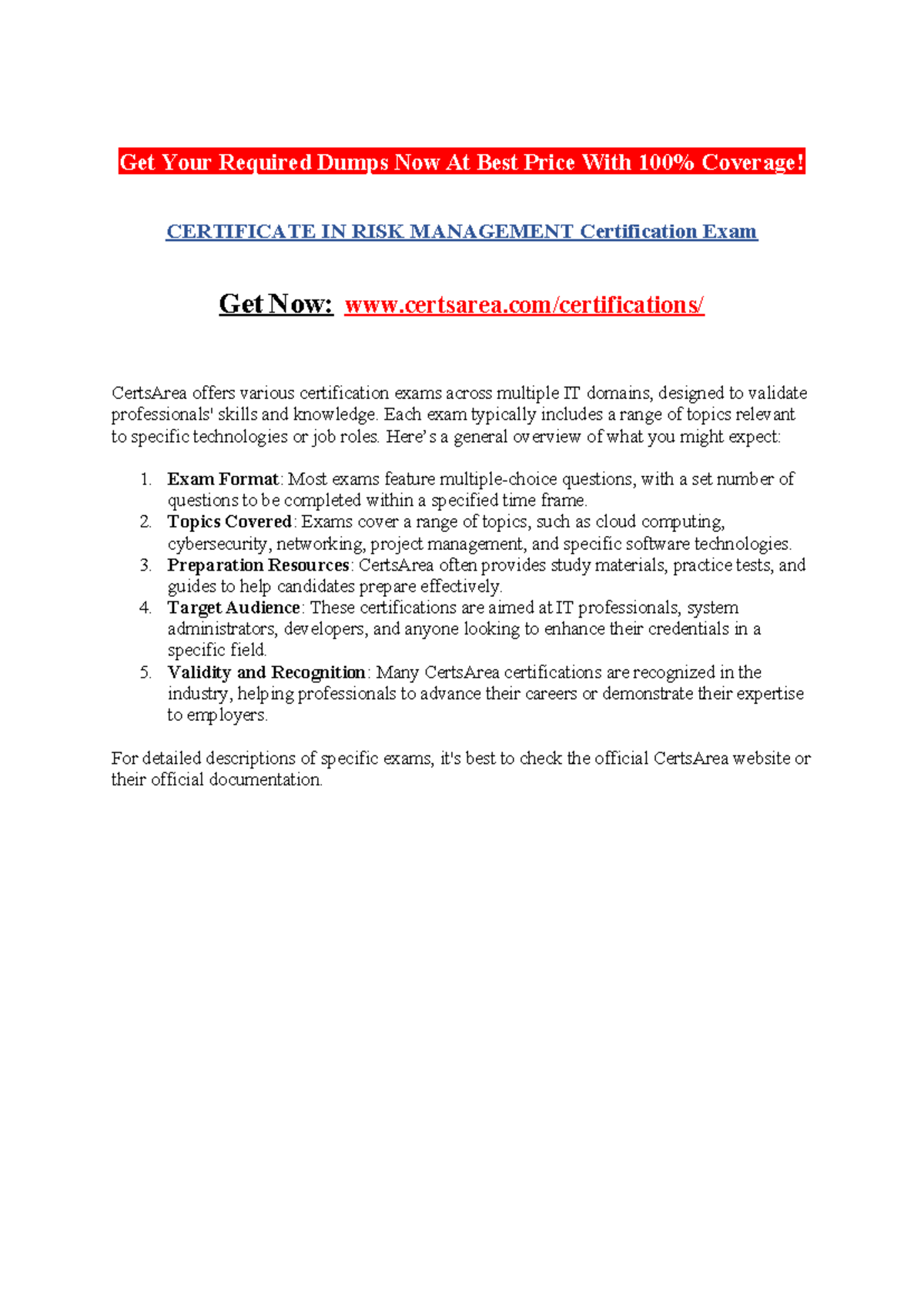 Certificate in Risk Management Certification Exam Overview - Studocu